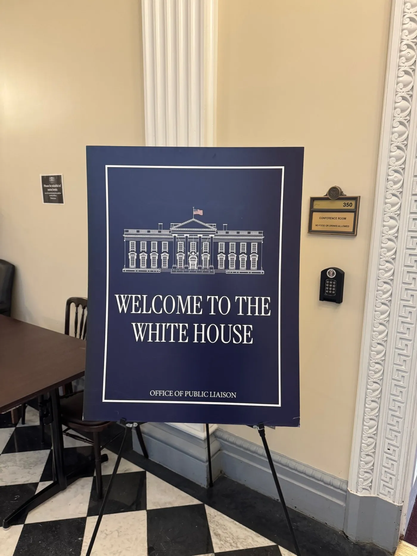 Welcome sign at the White House Office of Public Liaison.