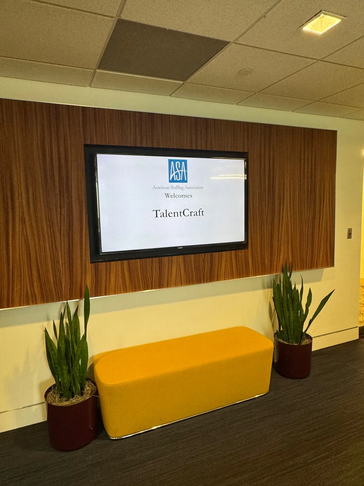 A lobby screen at the American Staffing Association welcoming TalentCraft.