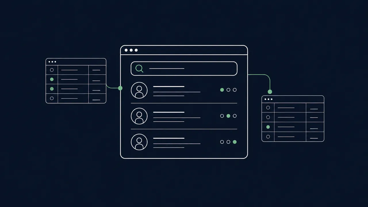 Illustration of a web search interface connected to structured candidate records