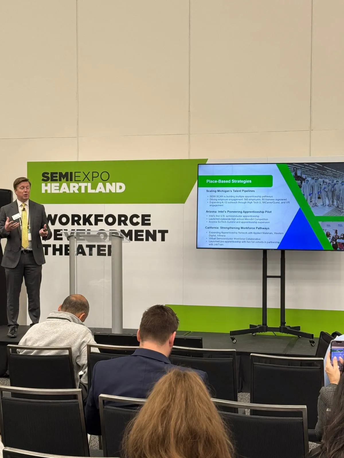 A workforce development session on the SEMI Expo Heartland theater stage.